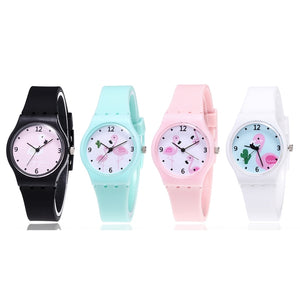 New Silicone Candy Jelly Color Student Watch Girls Clock Fashion Flamingo Watches Children Wristwatch Cartoon Kids Quartz Watch