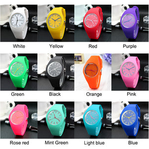 1 Pcs Women Quartz Watch Candy Color Dial with Silicone Band LXH